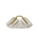 Ivory pleated cloud clutch with angular gold-tone handle, front view