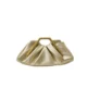 Metallic gold pleated cloud clutch with angular gold-tone handle, front view