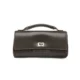 Charcoal structured flap clutch with slim top handle and silver-tone clasp