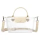 Transparent top-handle bag with cream trim and crossbody strap