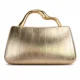 Metallic gold paneled evening clutch with sculpted gold-tone handle
