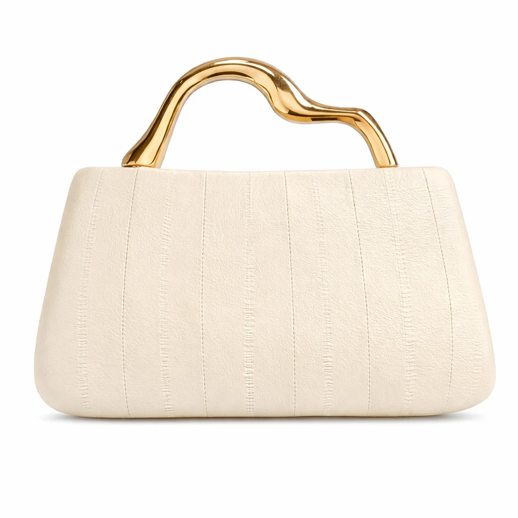 Ivory paneled evening clutch with gold-tone top handle