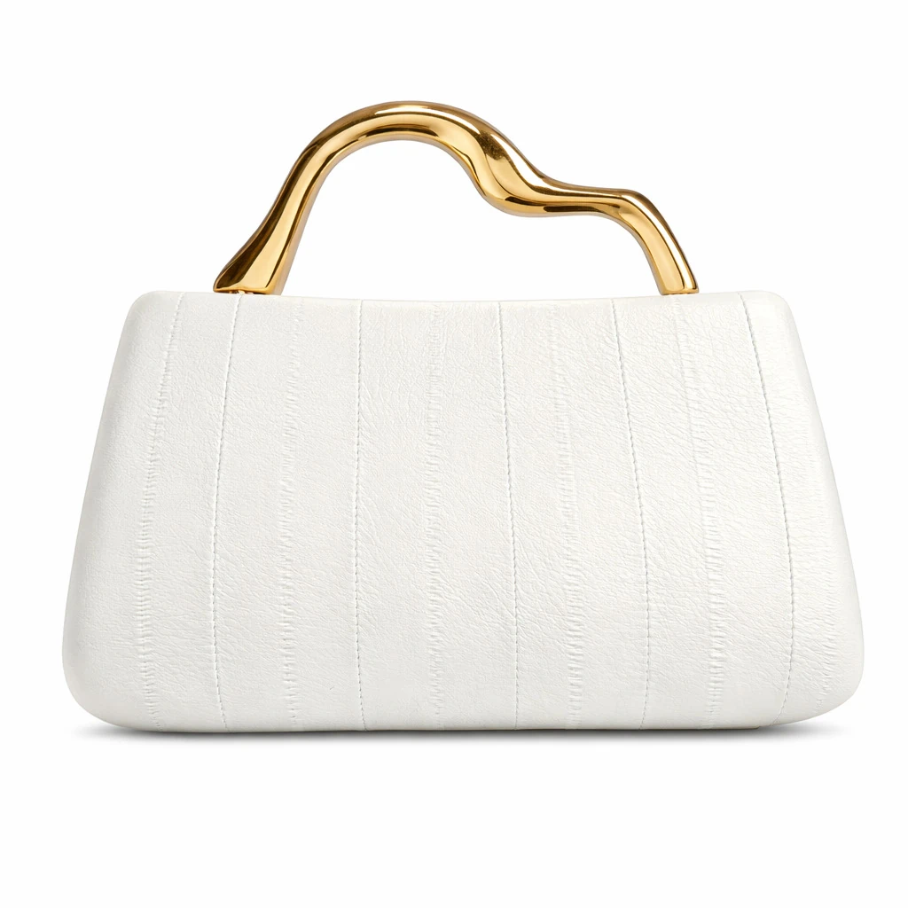 White paneled evening clutch with vertical seams