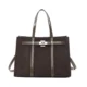 Dark brown suede-look boxy tote with vertical contrast straps