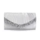 Silver pleated envelope evening bag with V-shaped sparkling trim