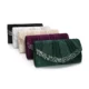 Group of pleated envelope evening bags in black silver champagne purple and green