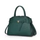 Green structured tote with belted front and long strap