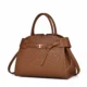 Tan structured tote with wraparound front band