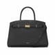 Black belt-detail tote with crossbody strap, front view