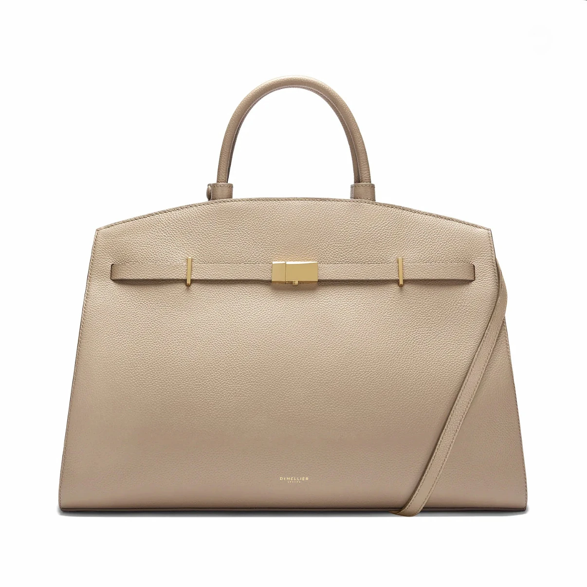 Ivory structured tote with belt-like front detail
