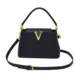 Navy structured top-handle bag with long adjustable strap