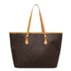 Dark brown all-over pattern tote with tan shoulder handles