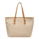 Cream and tan all-over pattern tote with slim handles
