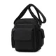 Black multi-pocket crossbody bag with flap and side compartments