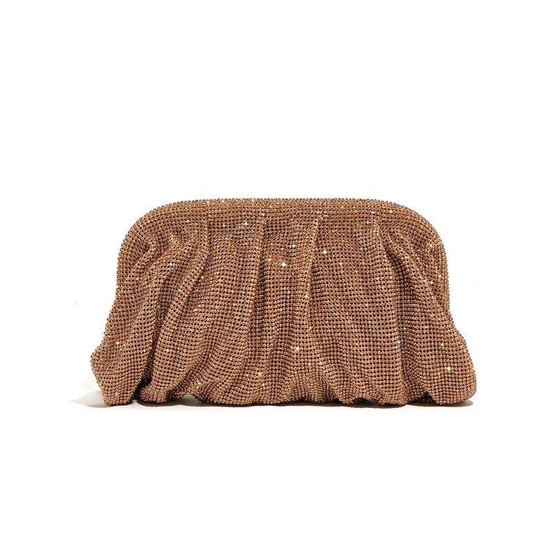 Bronze rhinestone-look evening clutch with draped folds