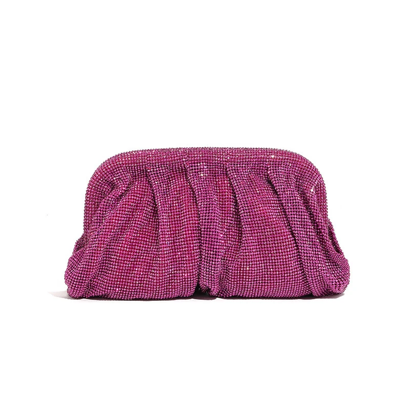 Magenta rhinestone-look clutch with draped front pleats