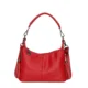 Red soft curved shoulder tote with side tassels and short handle
