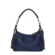 Navy curved shoulder bag with detachable strap and tassel detail