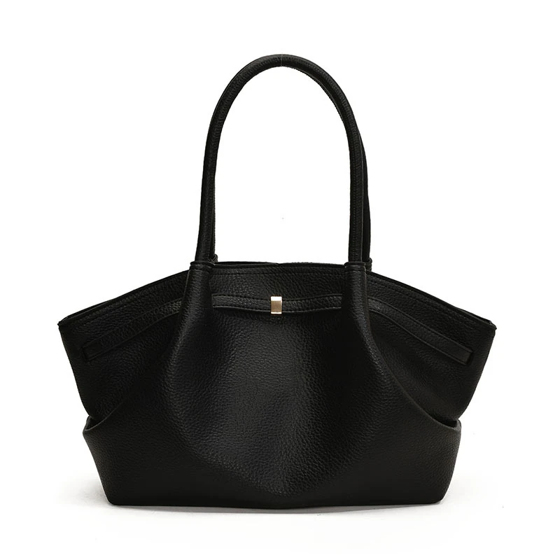Black pebble-texture tote with double shoulder handles