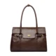 Dark brown flap tote with tall shoulder handles, front view