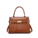 Tan croc-texture tote with flap and gold-tone hardware