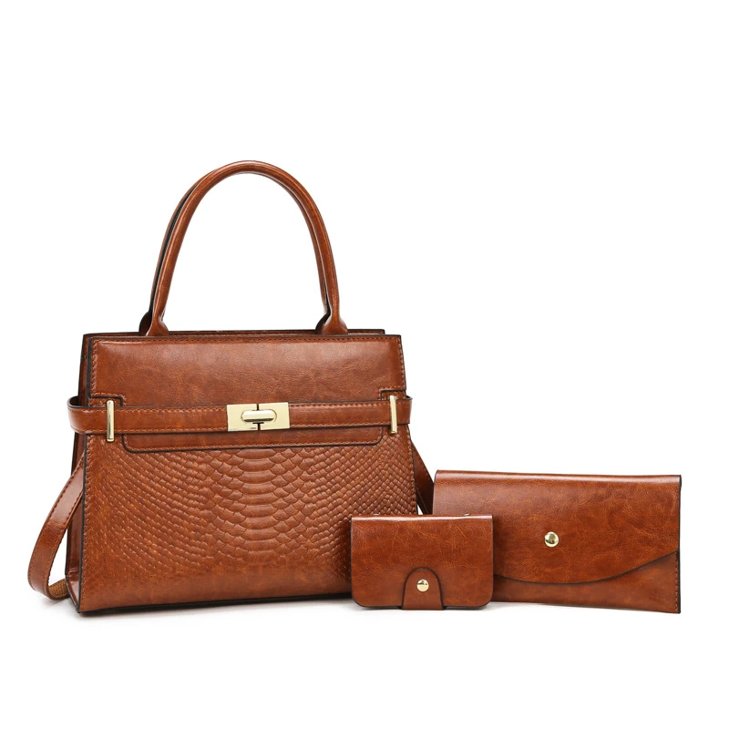 Tan tote set with matching wallet and pouch
