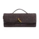 Dark brown woven-pattern baguette bag with flap and slim top handle