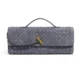 Gray woven-pattern baguette bag with gold-tone center detail