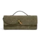 Olive woven-look flap baguette bag with slim handle