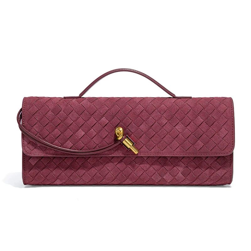 Berry woven-pattern baguette bag with flap closure